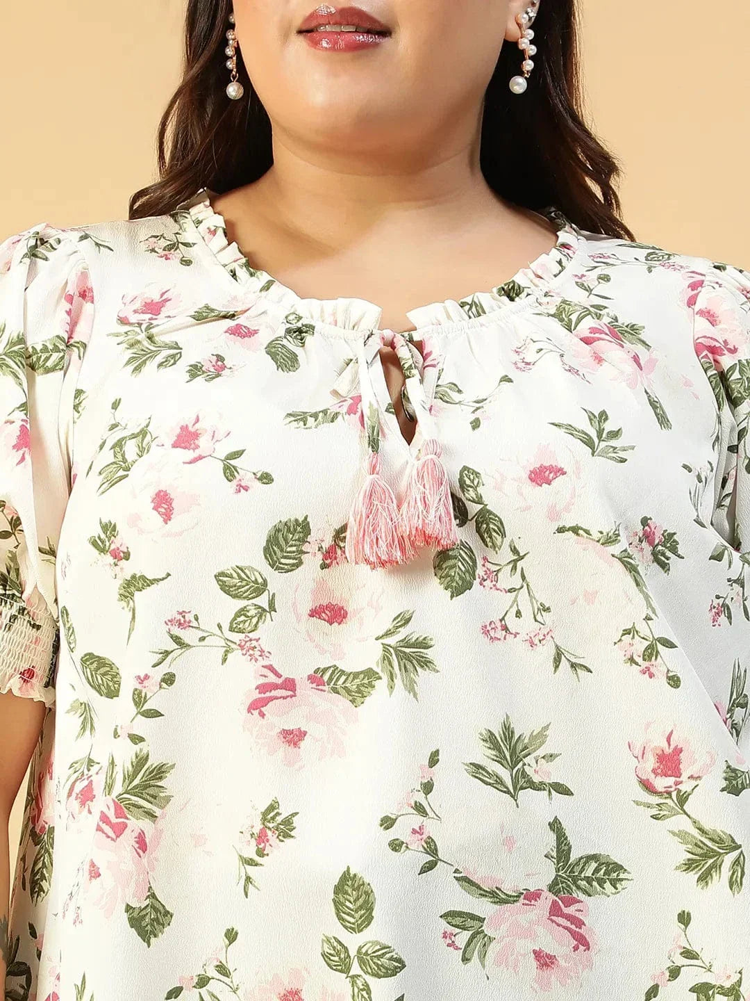 Glow Up Multicolor Floral Print Ruffle & Tie -Up Detail Short Sleeve Plus Size Women Top - oxolloxo