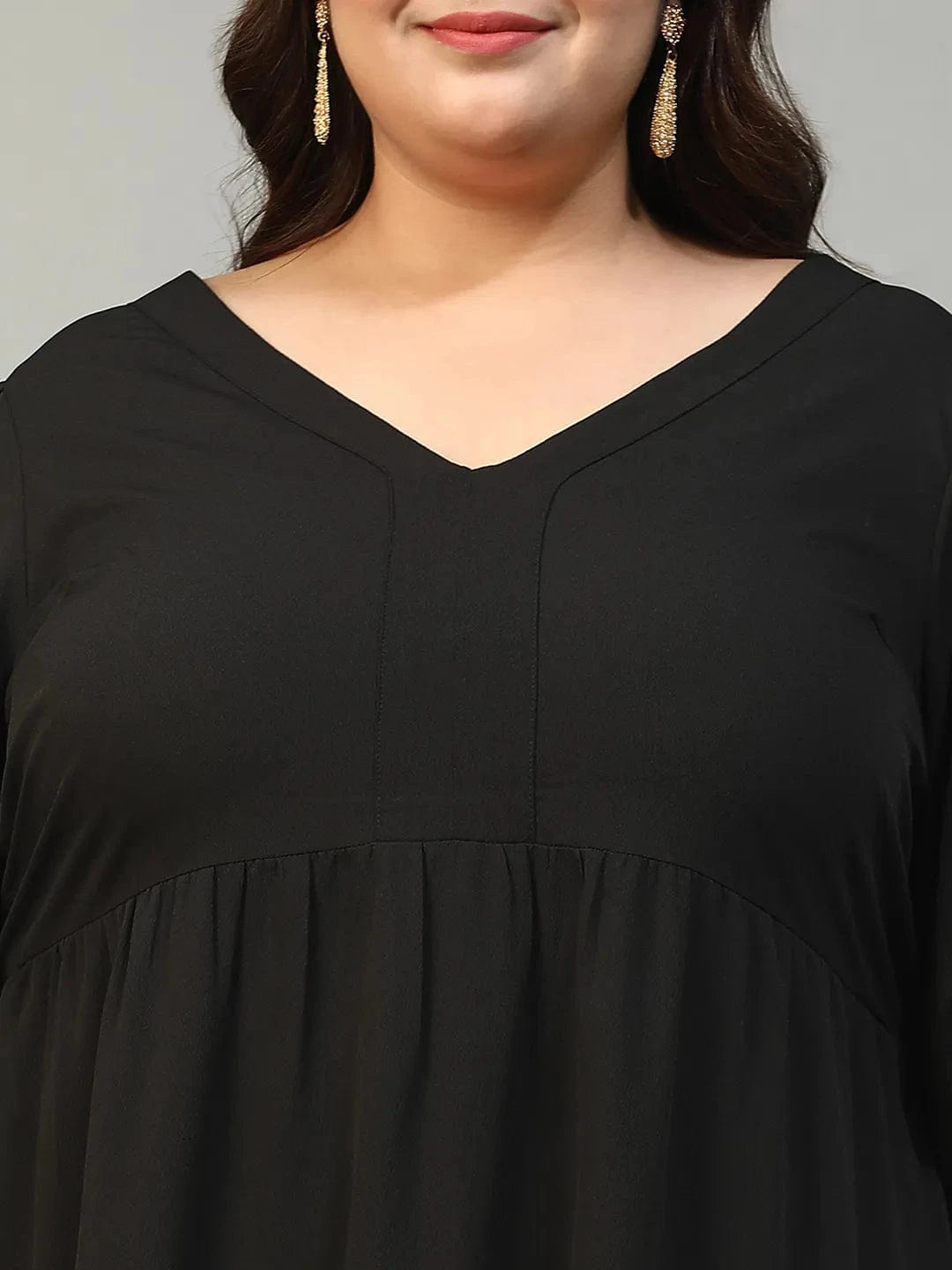 Fresh Black Short Balloon Sleeve Plus Size Women Long Maxi Dress