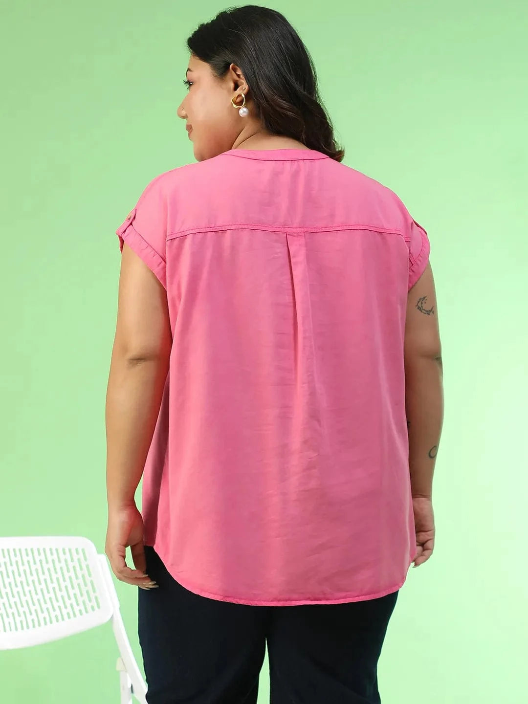 Spellbound Pink Short Sleeve Button Down Plus Size Women Cotton Top