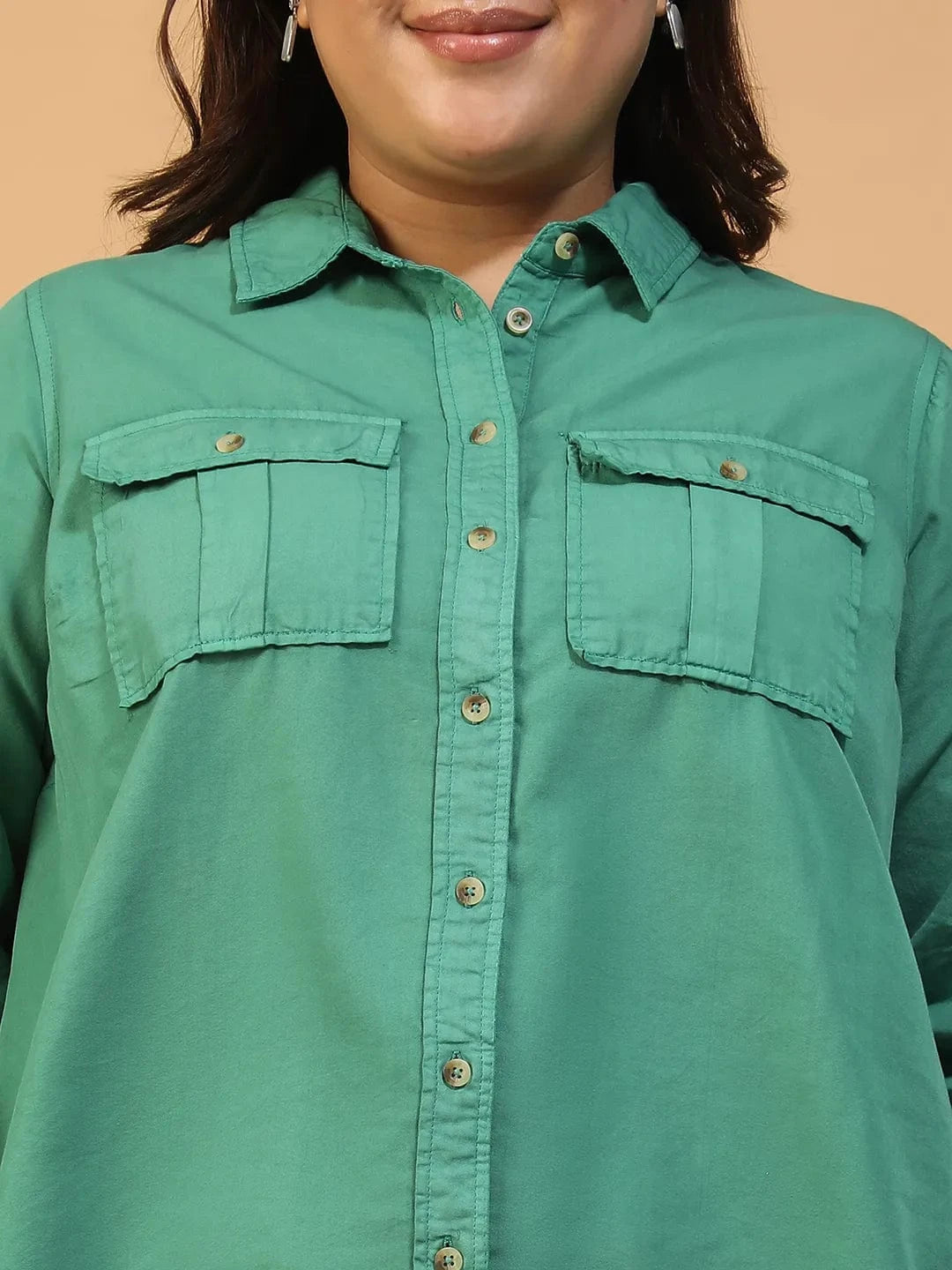 Season Green Shirt & Pant Plus Size Women Colored Denim Over-Washed Cotton Co-Ord Set