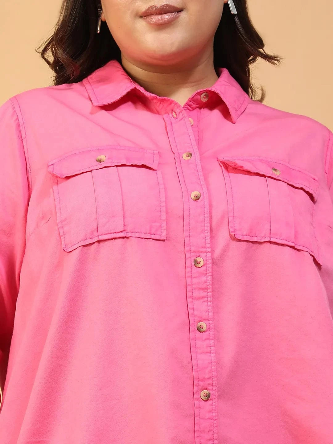 Vogue Pink Shirt & Pant Plus Size Women Colored Denim Over-Washed Cotton Co-Ord Set