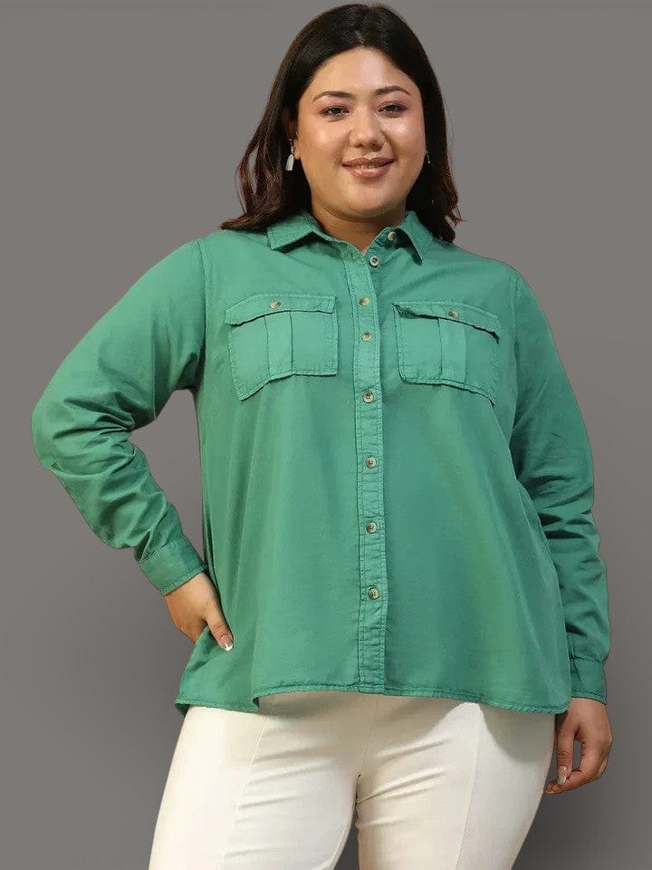 Plus Size Green Cotton Shirt