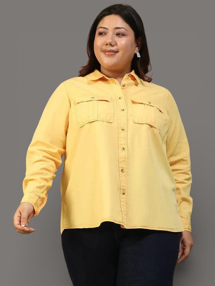 Plus Size Yellow Cotton Shirt