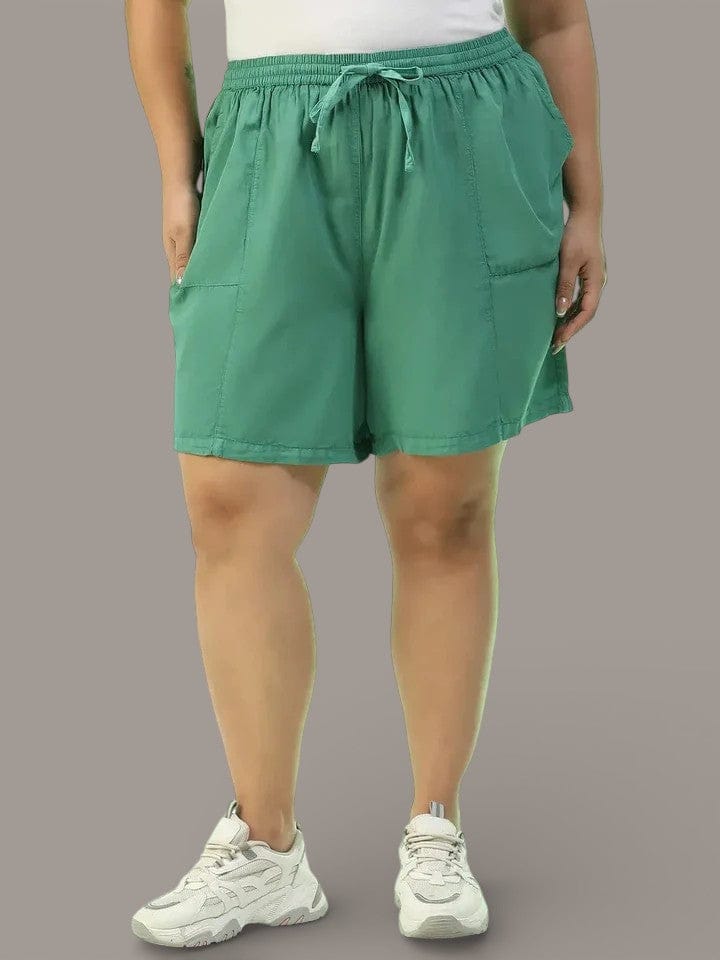 Plus Size Green Cotton Short