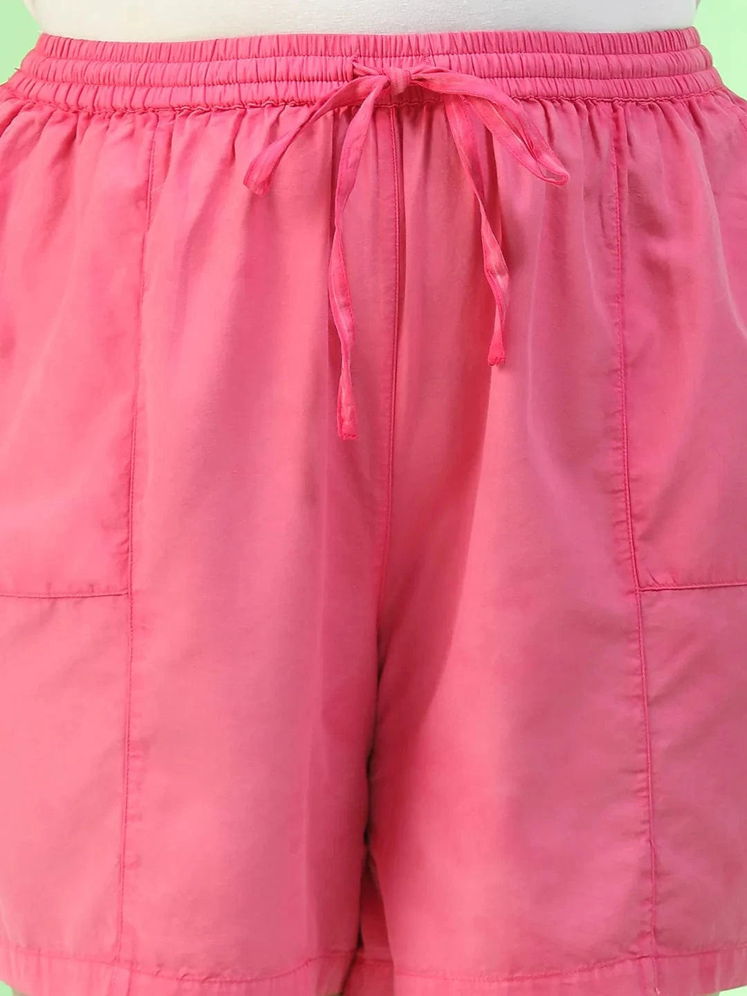 Zeal Pink Elasticated With Tie-Up Detail Plus Size Women Cotton Shorts