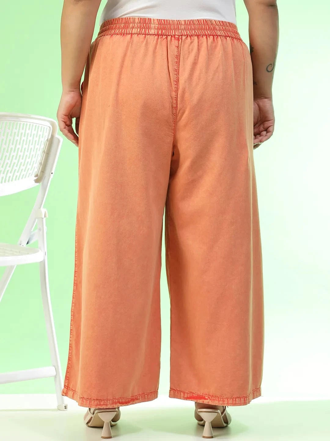 Starcore Orange Elasticated With Tie-Up Detail Plus Size Women Long Cotton Pant