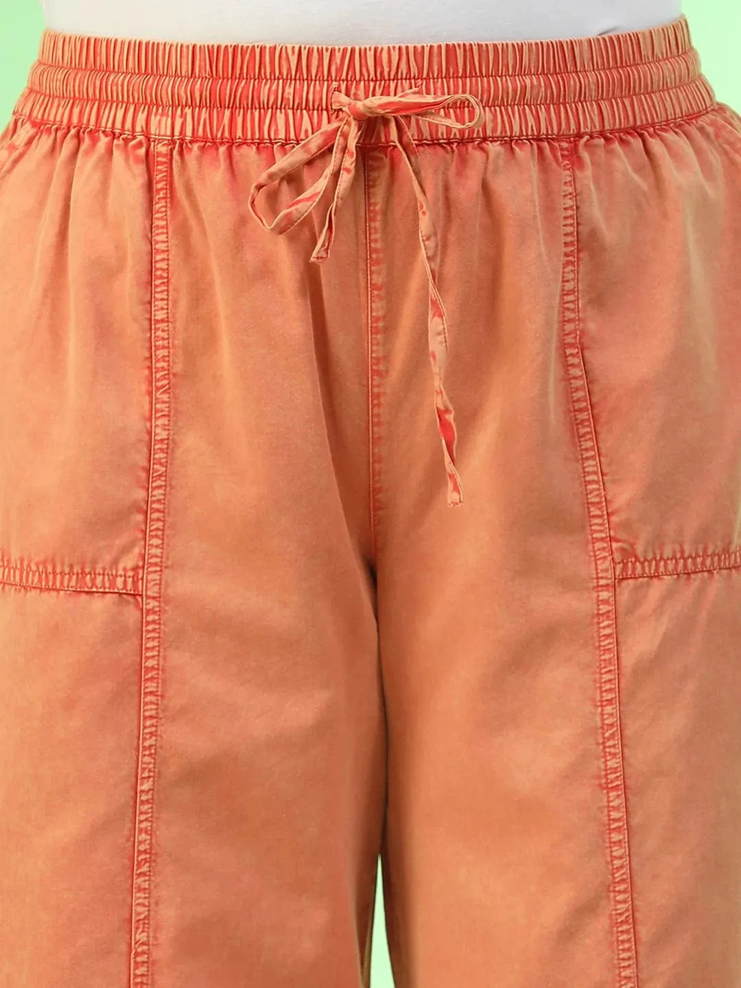 Starcore Orange Elasticated With Tie-Up Detail Plus Size Women Long Cotton Pant
