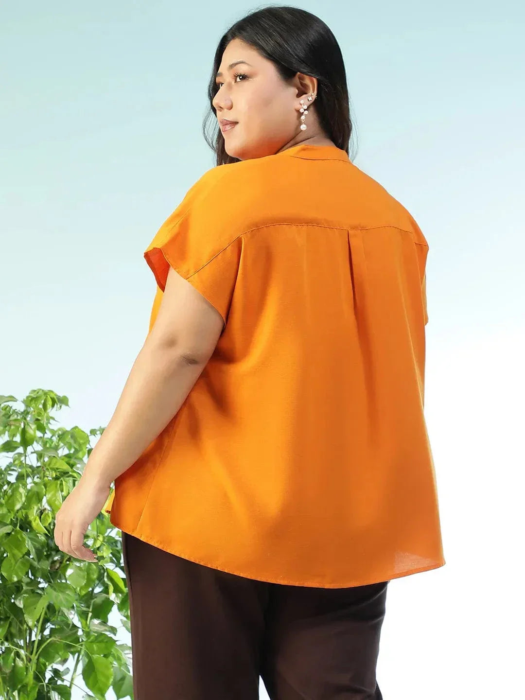 Zenvibe Solid Mustard Pleated Flutter Short Sleeve Plus Size Women Top - oxolloxo