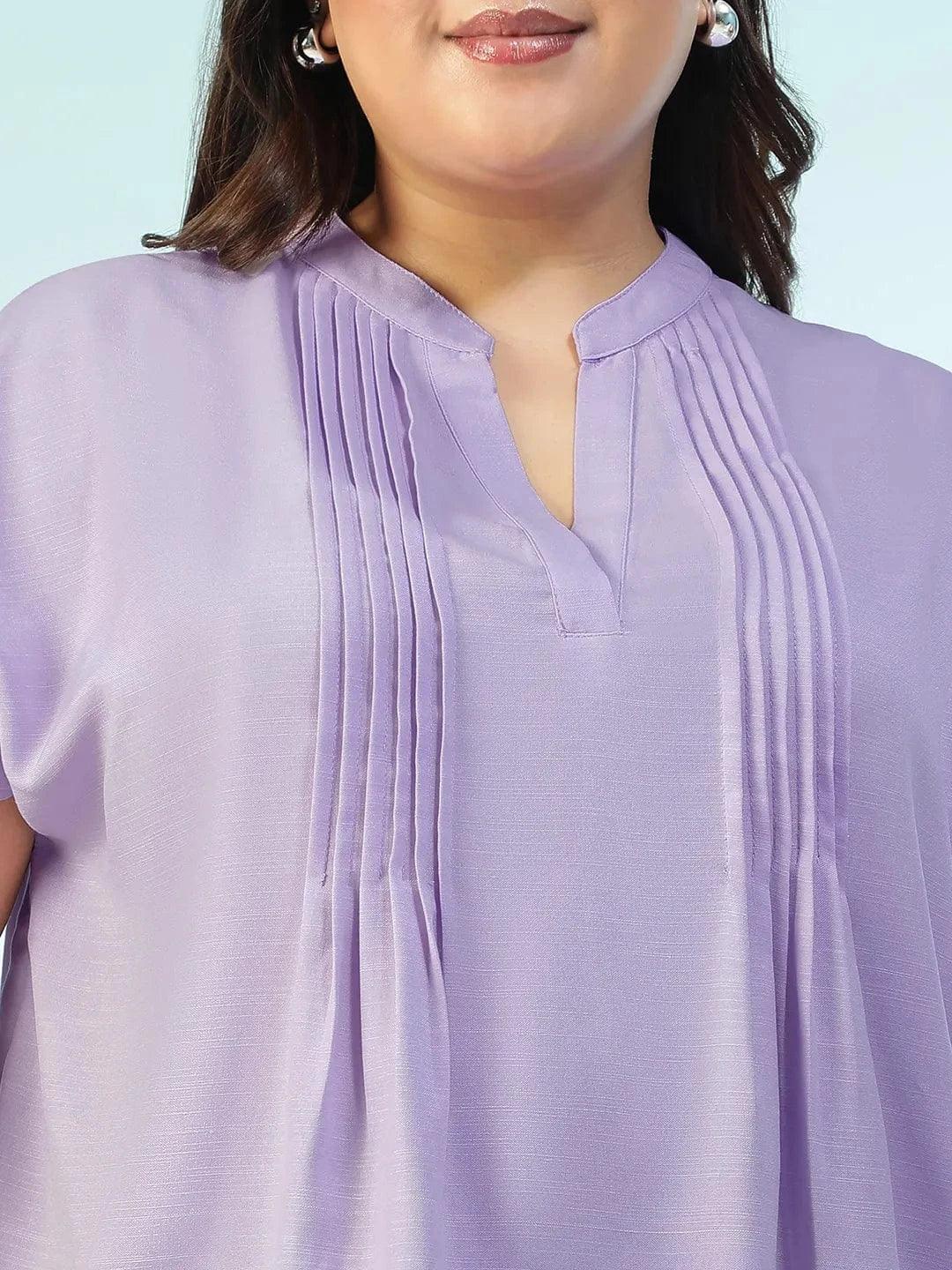 Tint Solid Purple Pleated Flutter Short Sleeve Plus Size Women Top - oxolloxo