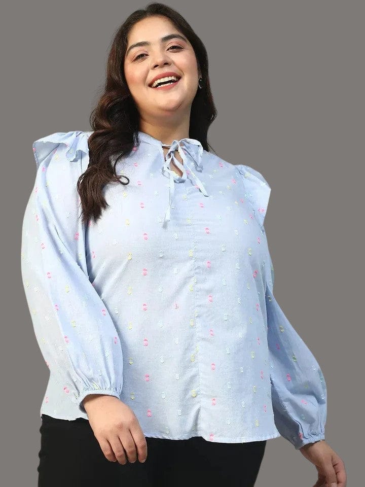 Plus Size Blue Cotton Top