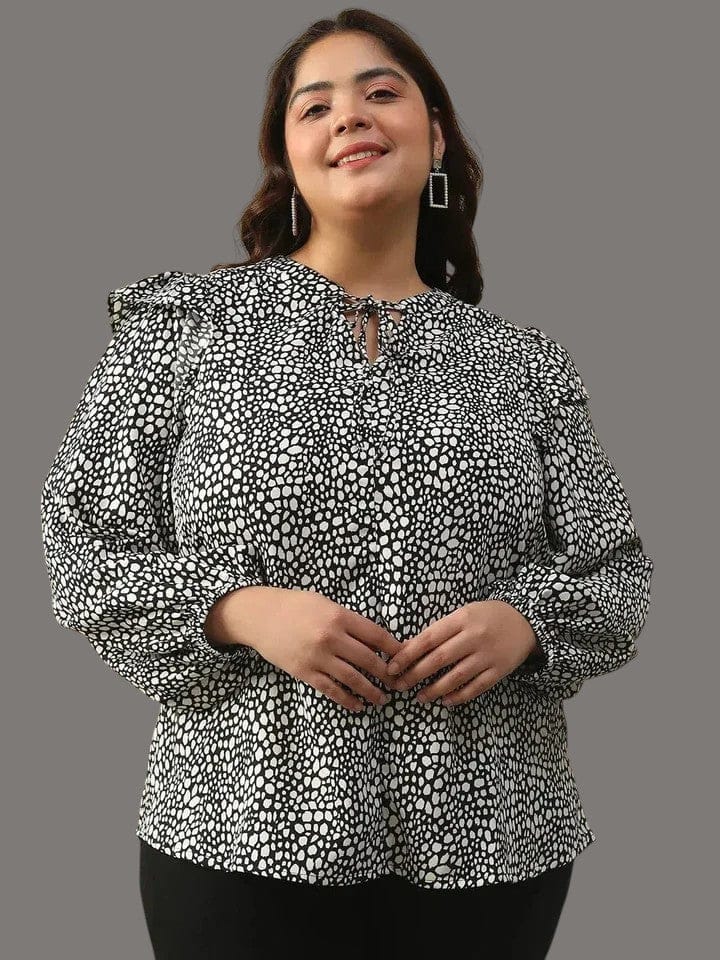 Plus Size Black Animal Printed Top