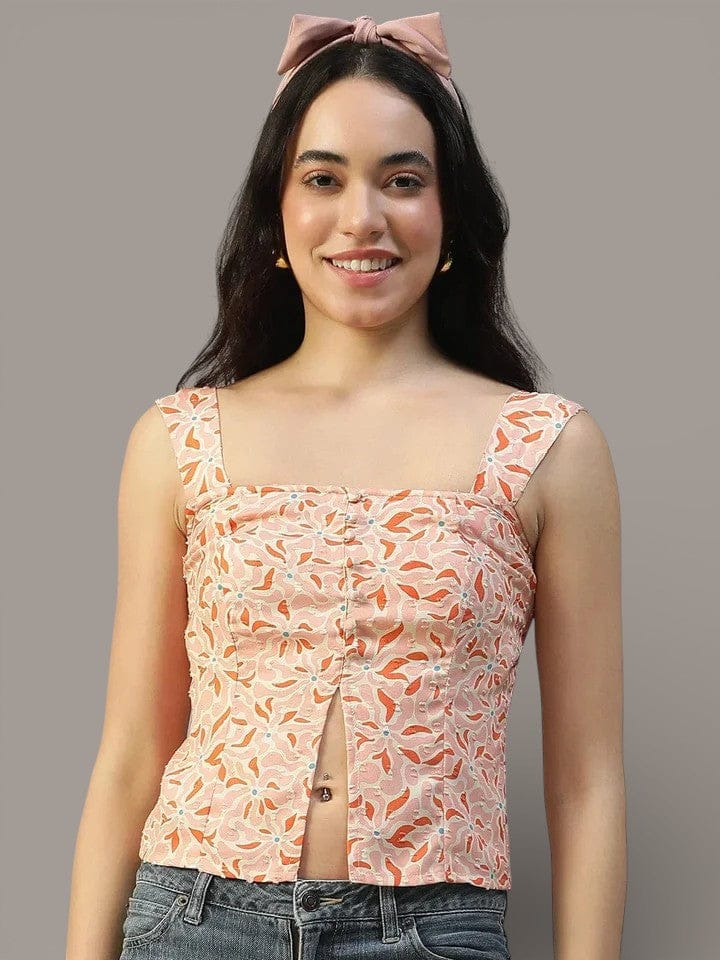 Women Peach Floral Top