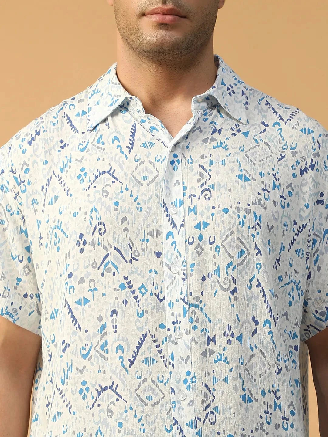 Flexer Abstract Print Multicolor Collared Short Sleeve Men Oversized Shirt