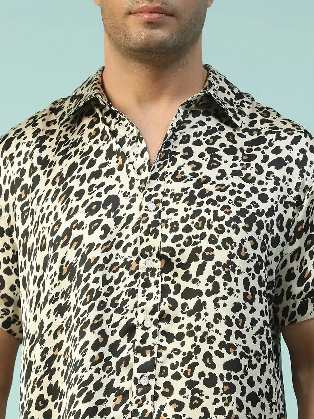 Macho Animal Print Multicolor Collared Short Sleeve Men Oversized Shirt