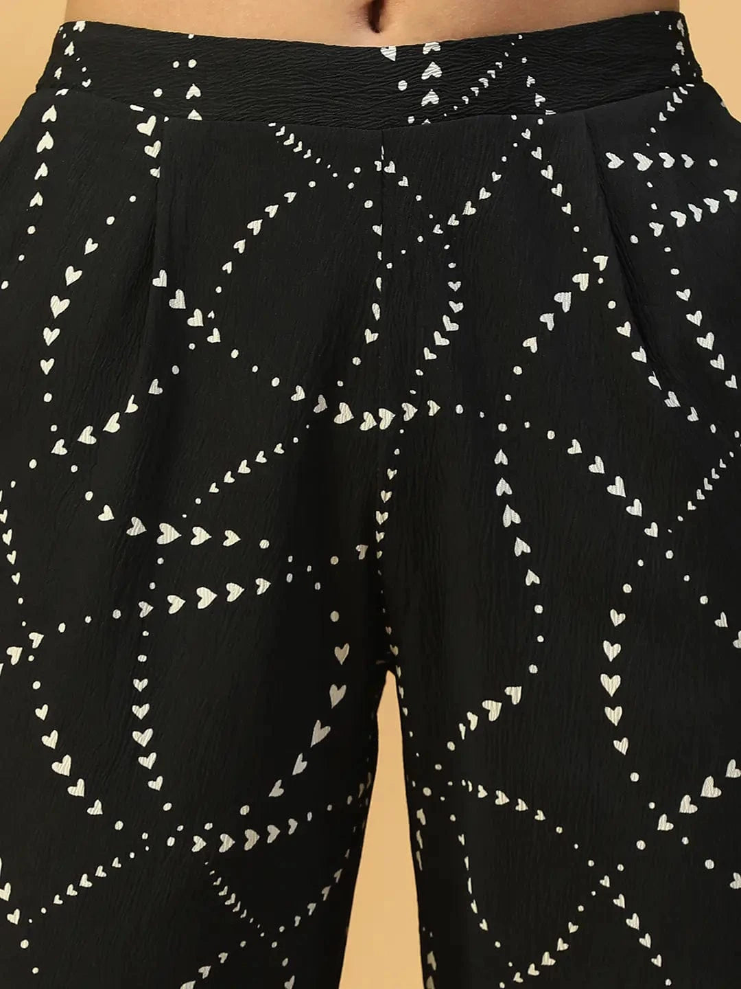 Black Printed Elasticated Pant With Side Pockets