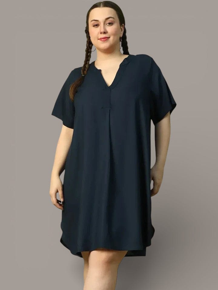 Dark Navy Blue Short Sleeve plus Size Women Dress