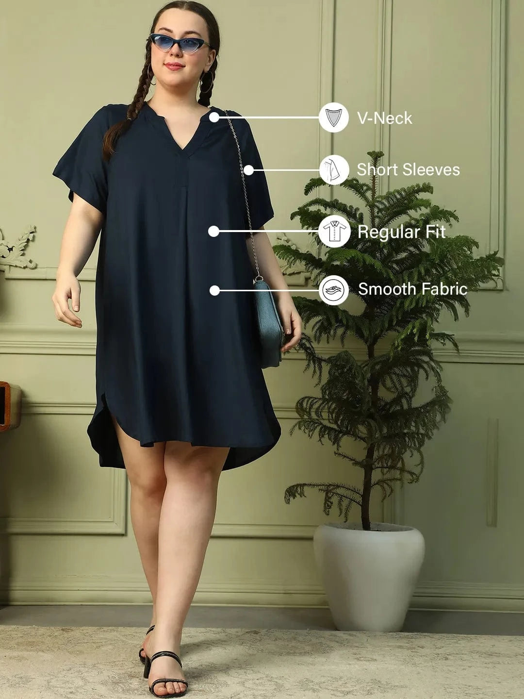 Dark Navy Blue Short Sleeve plus Size Women Dress