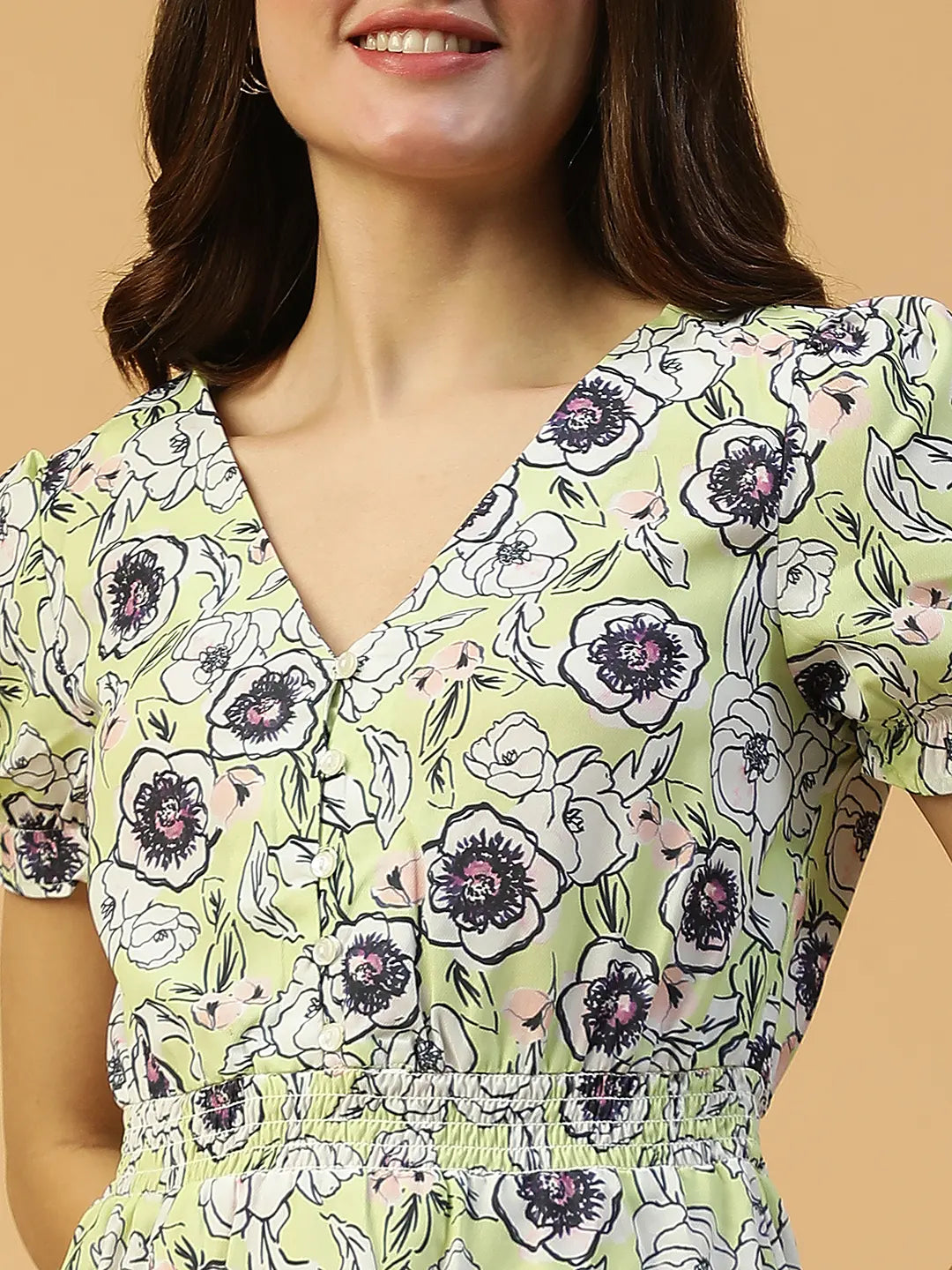 Floral Printed Short Sleeve Ruffle Women Dress