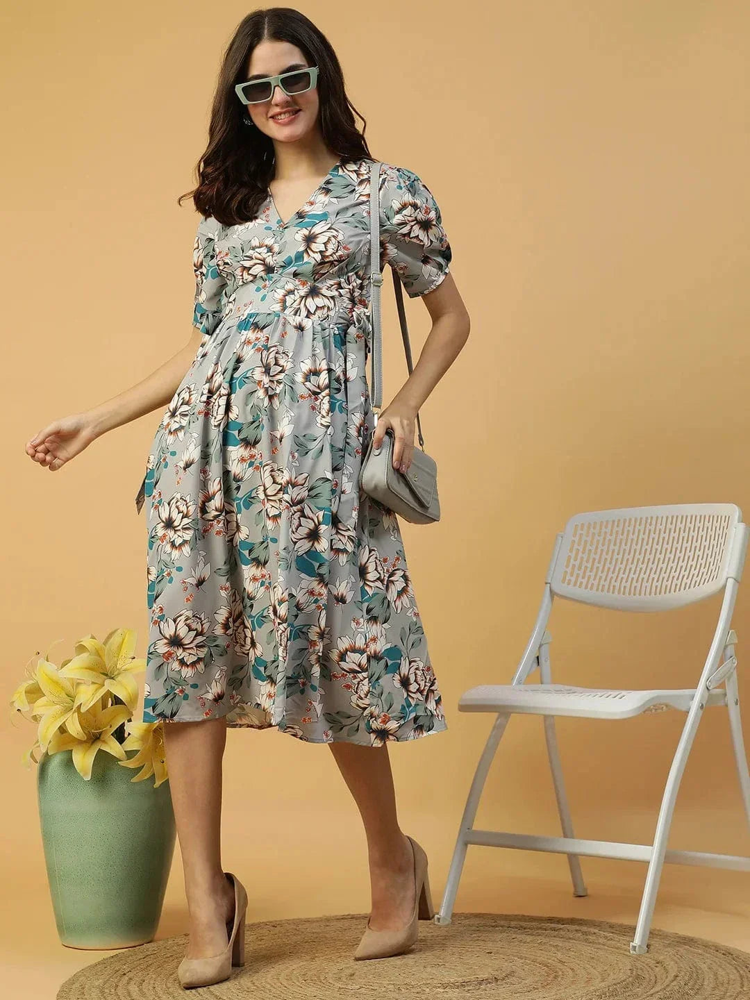 Multicolor Floral Print Elasticated With Tie-Up Detail Women Dress - oxolloxo