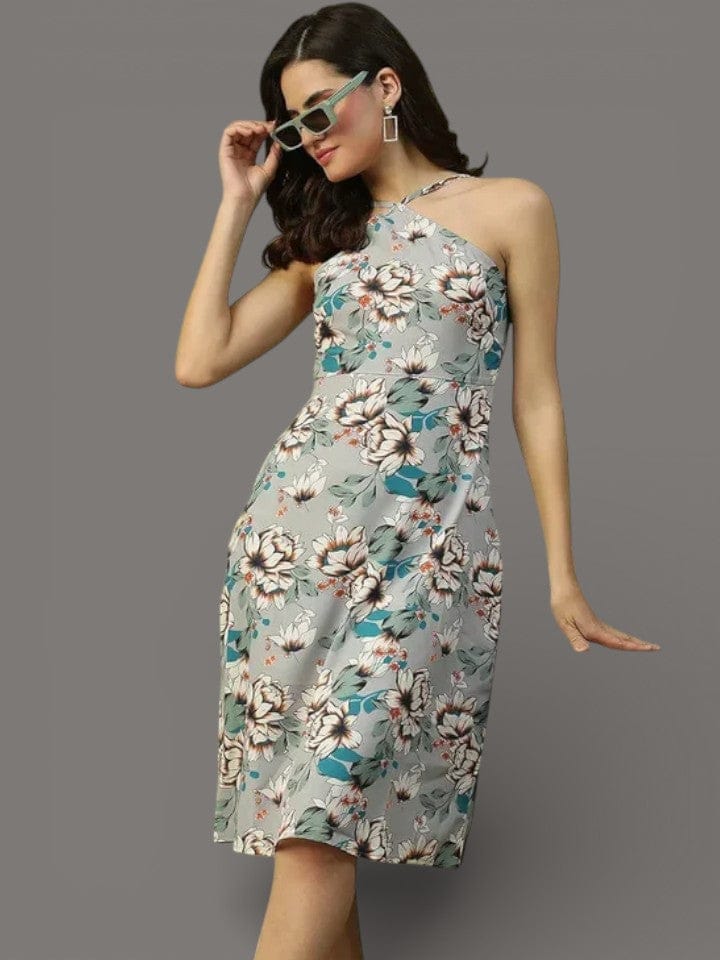 Floral Print Dress - Multicolor Sleeveless Criss Cross Neck Knee Length Casual Dress