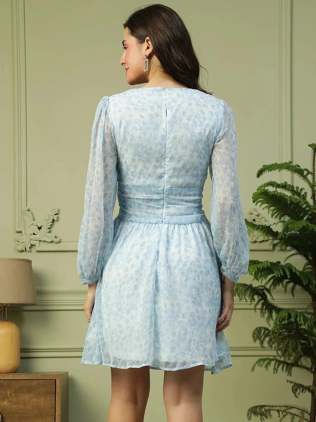 Cloudy Blue Tie-Up Belt Detailed Women Wrap Dress - oxolloxo