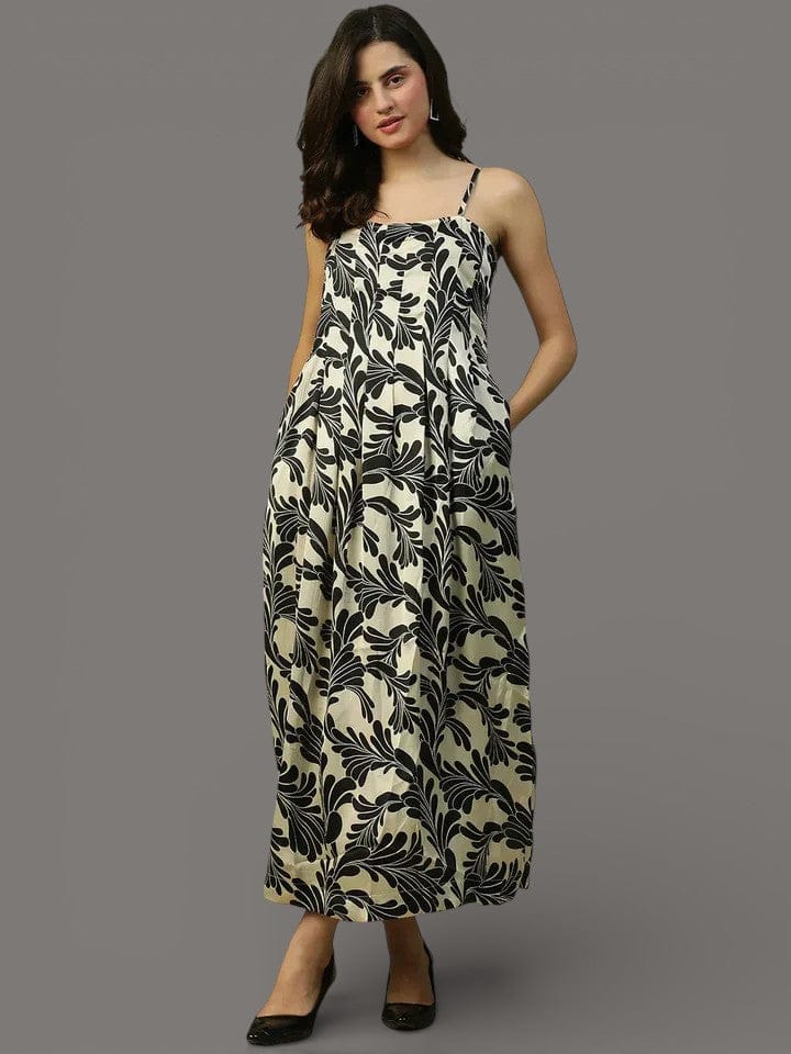 Black Floral Print Long Dress