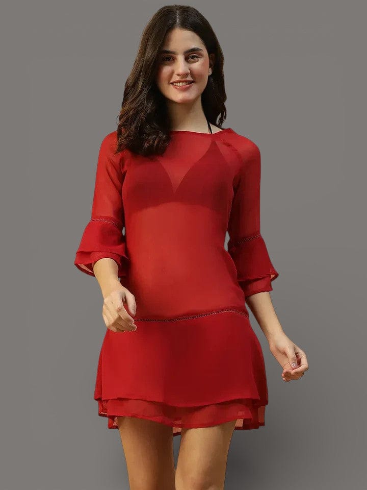 Hot Red Bell Sleeve Beachwear Dress for Women