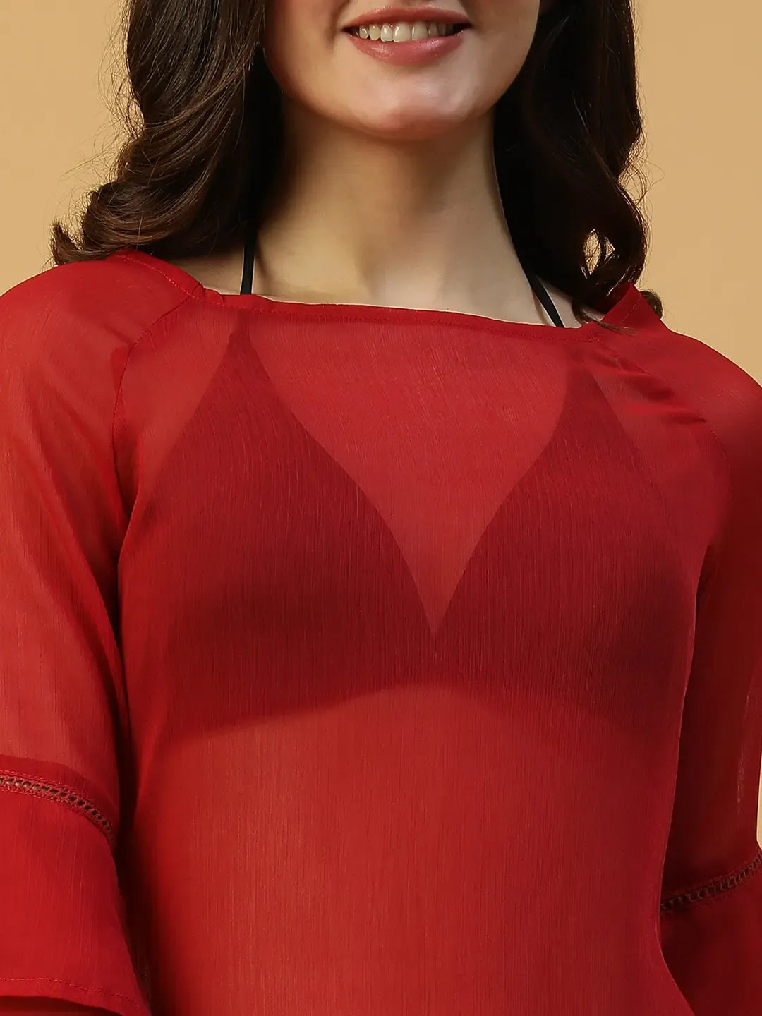 Hot Red Bell Sleeve Beachwear Dress for Women