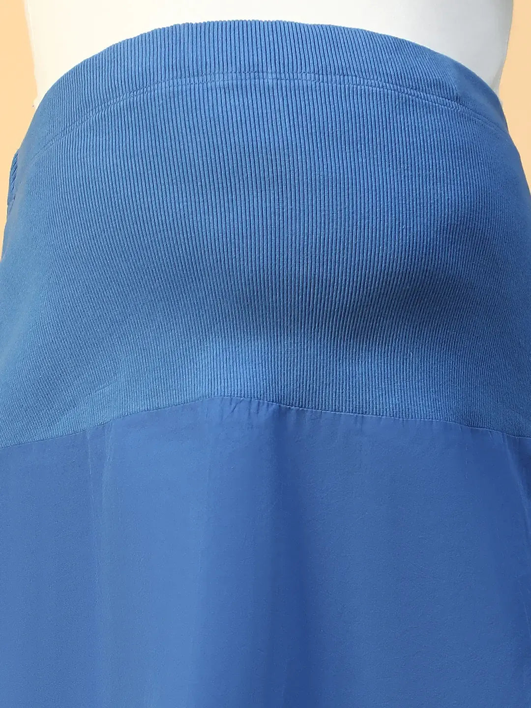 Women Blue Elasticated Knee-Length Maternity Skirt Cotton Comfort