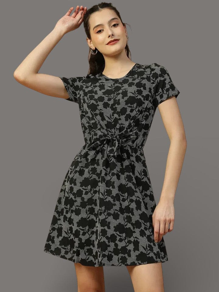 Black Floral Print Dress