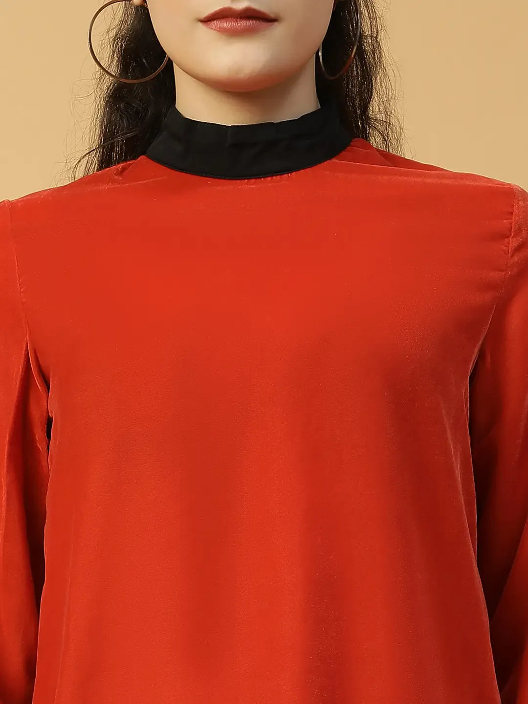 Red Velvet Long Sleeve Top for Women
