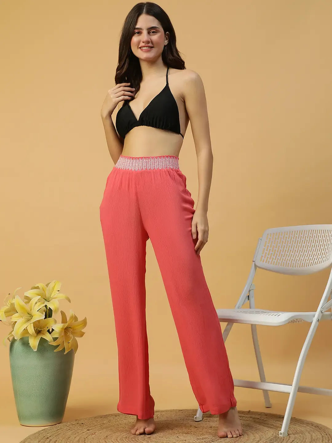 Women Red Beachwear Pant