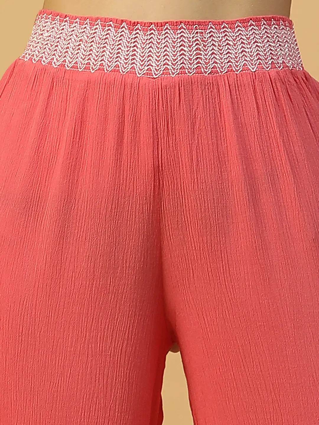 Women Red Elasticated Long Beachwear Relaxed Pant