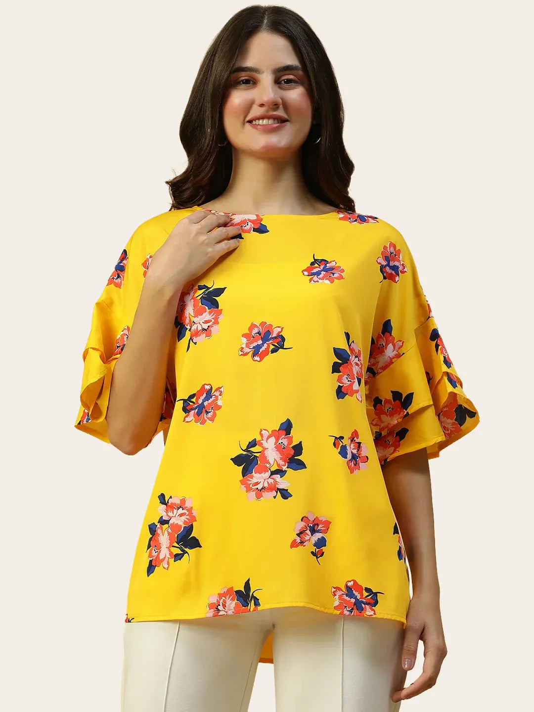 Yellow Floral Short Sleeve Women's Top