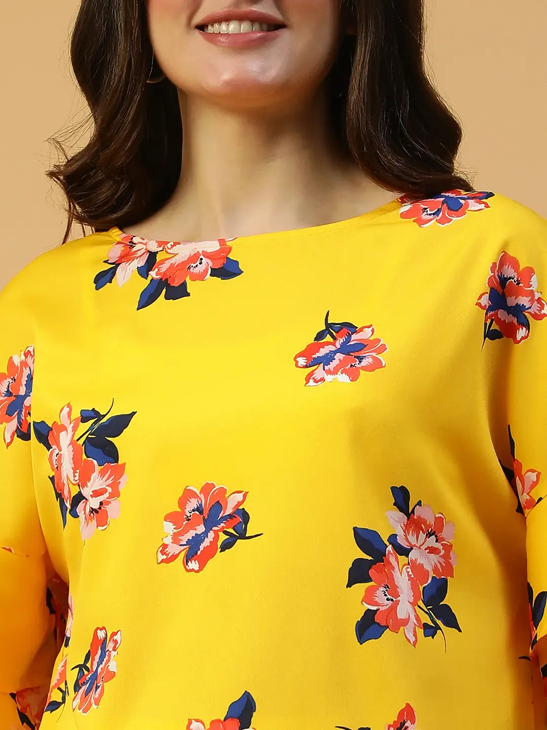Yellow Floral Short Sleeve Women's Top