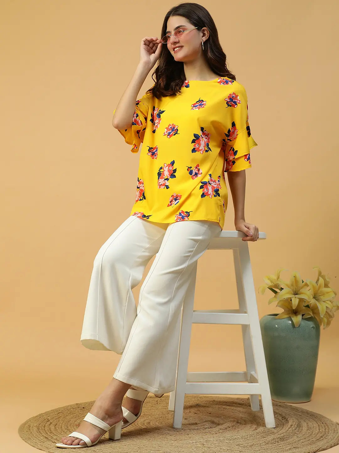 Yellow Floral Print Top