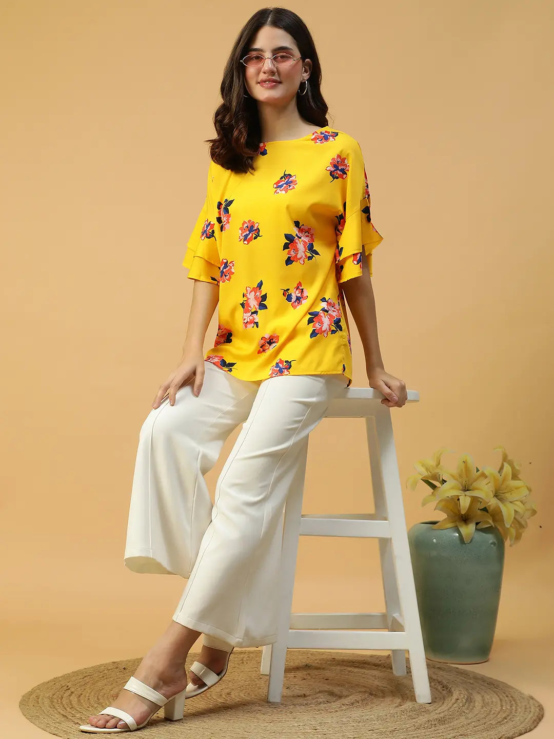 Yellow Floral Print Top