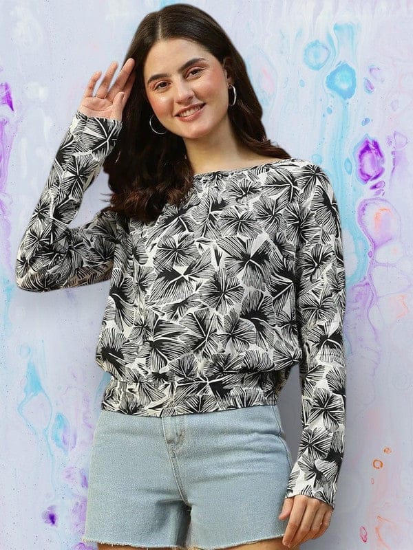 Black Floral Print Top