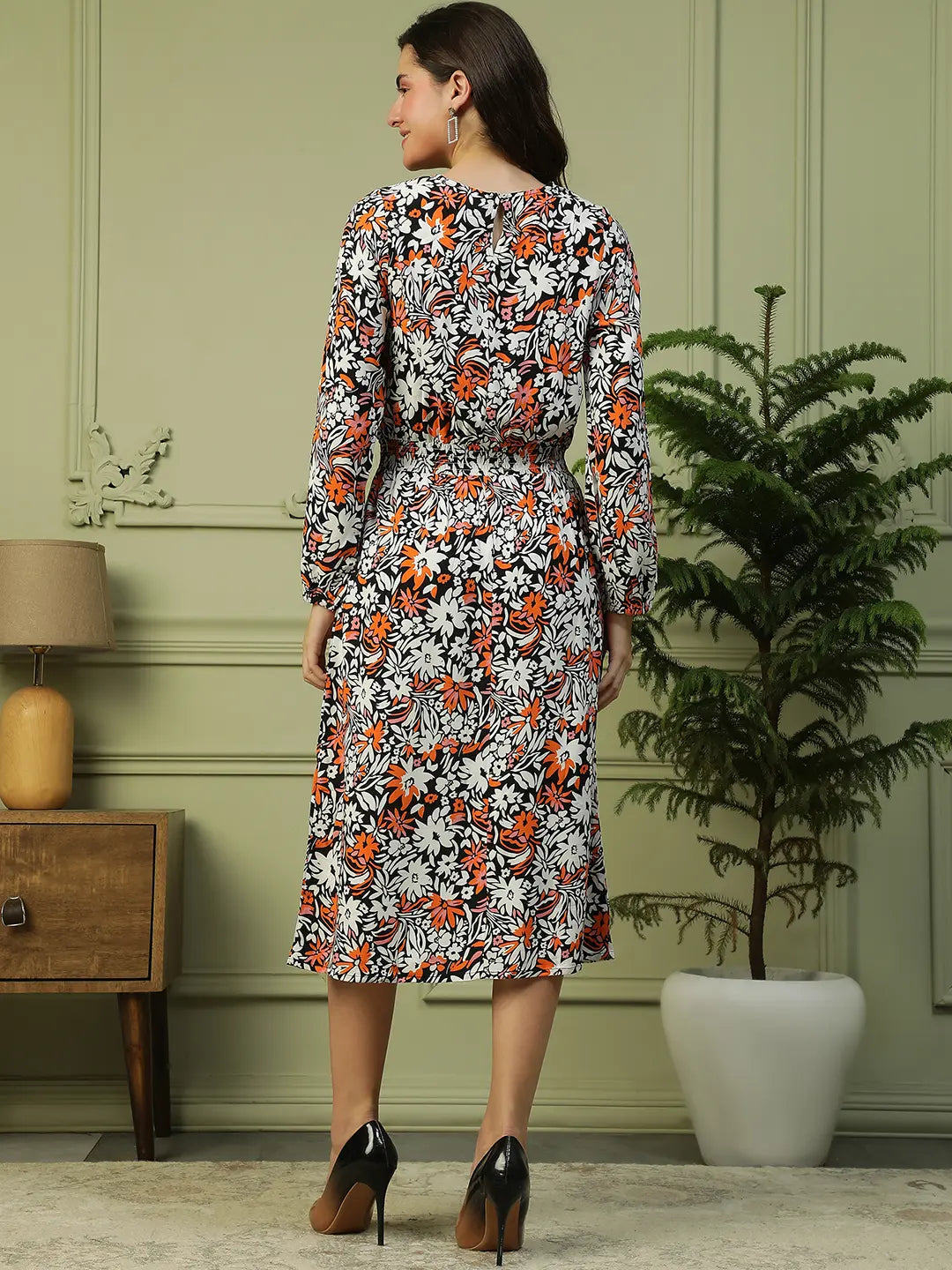 Women Multicolor Floral Viscose Long Sleeve, Elastic Dress