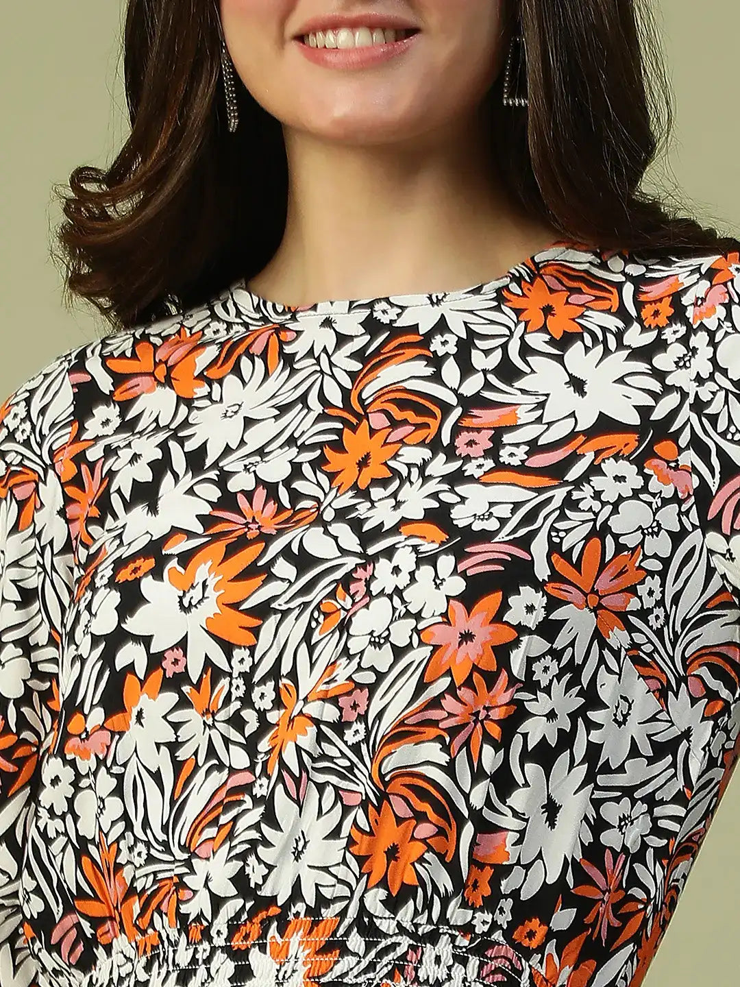 Women Multicolor Floral Viscose Long Sleeve, Elastic Dress