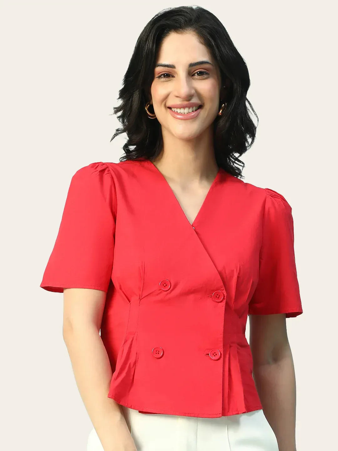 Red Women’s Cotton Top with Buttons