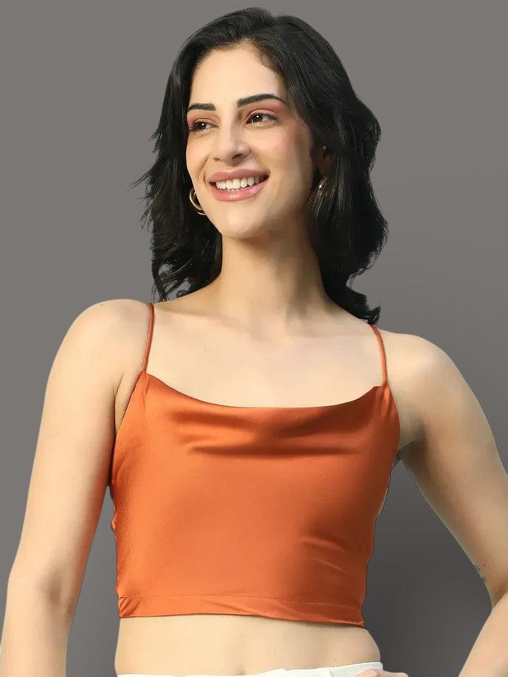 Dust Orange Women’s Satin Crop Top with Shoulder Straps