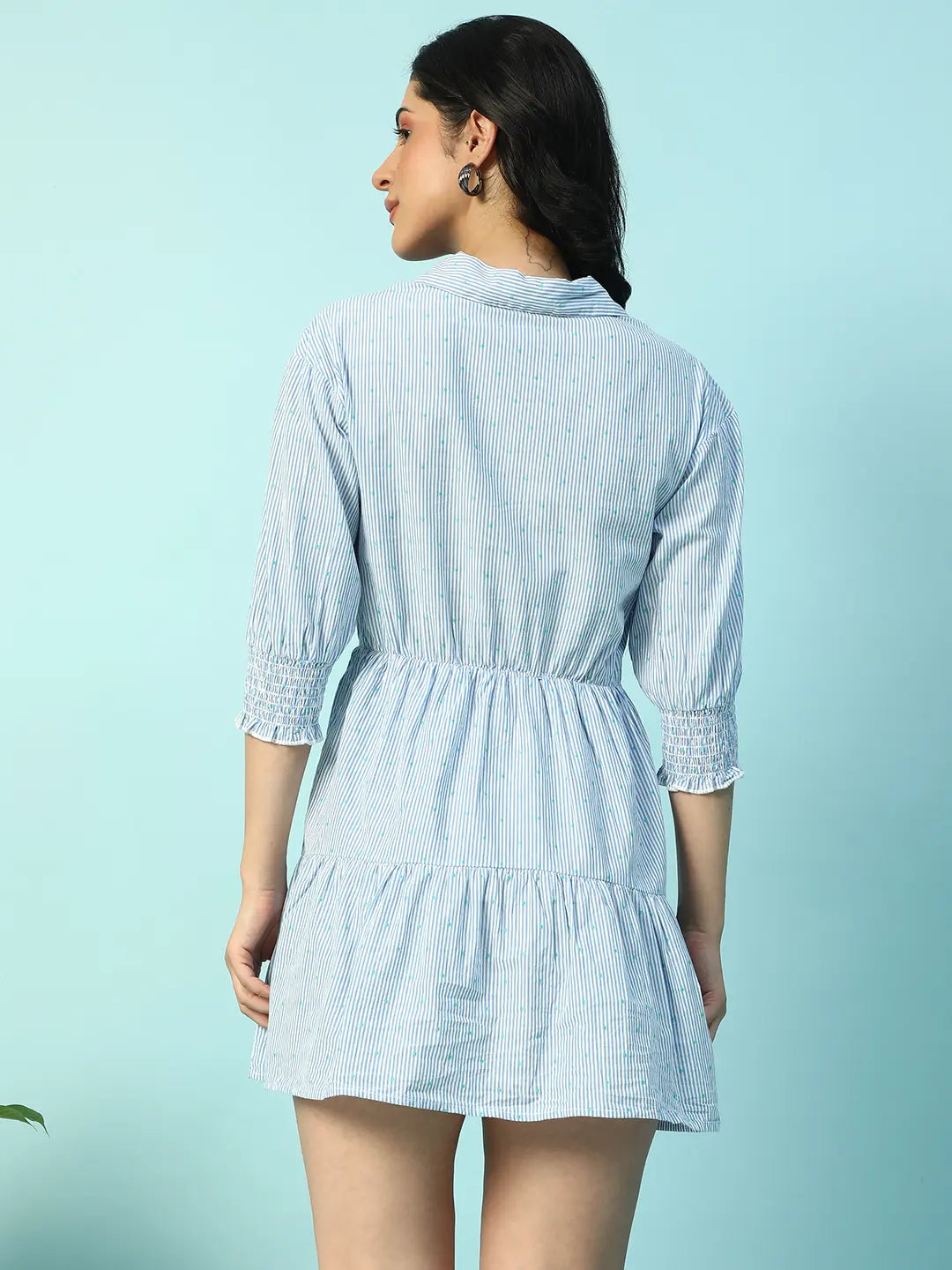 Blue Stripe Print Cotton Dress