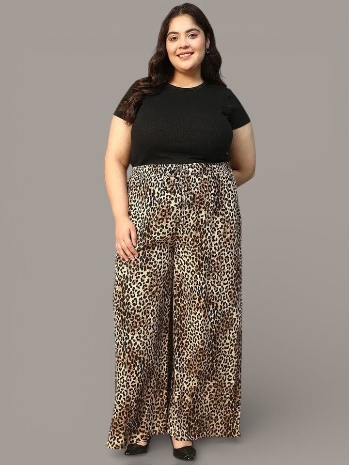 Multicolor Animal Print Elasticated With Tie-Up Detail Plus Size Women Flare Pant