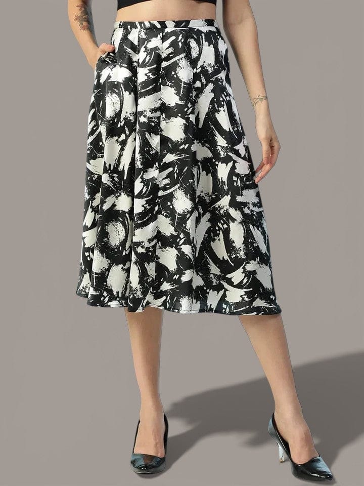 Black Abstract Print Skirt