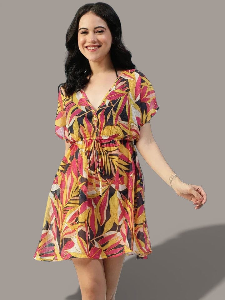 Multicolor Tropical Print Beachwear Kaftan