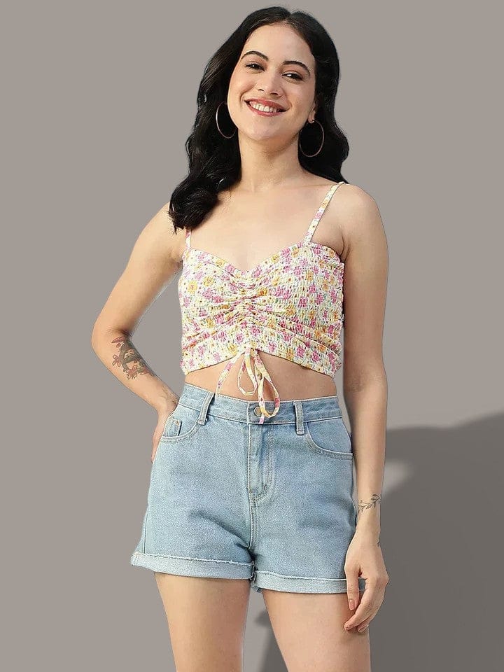 Multicolor Floral Print Shoulder Strap Crop Top