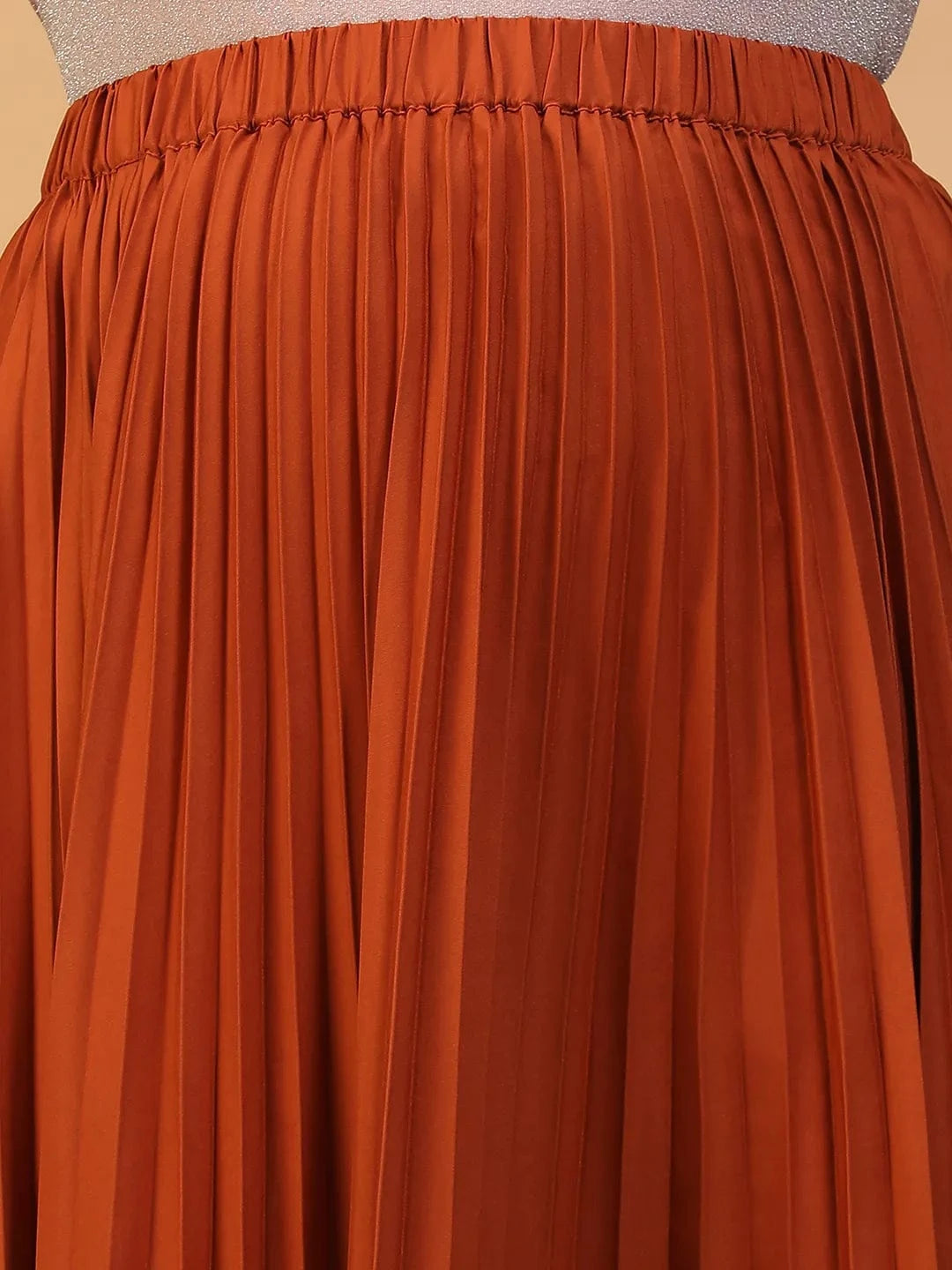 Moodcore Rust Elasticated Pleated Plus Size Women Skirt