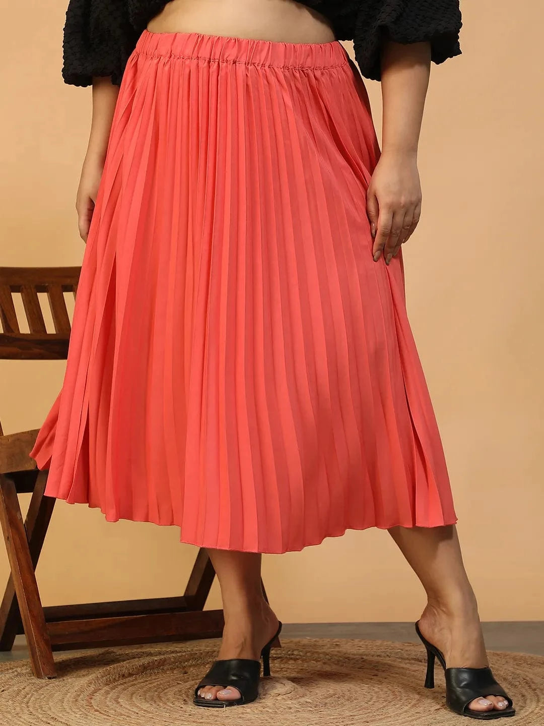 Vibeon Coral Elasticated Pleated Plus Size Women Skirt
