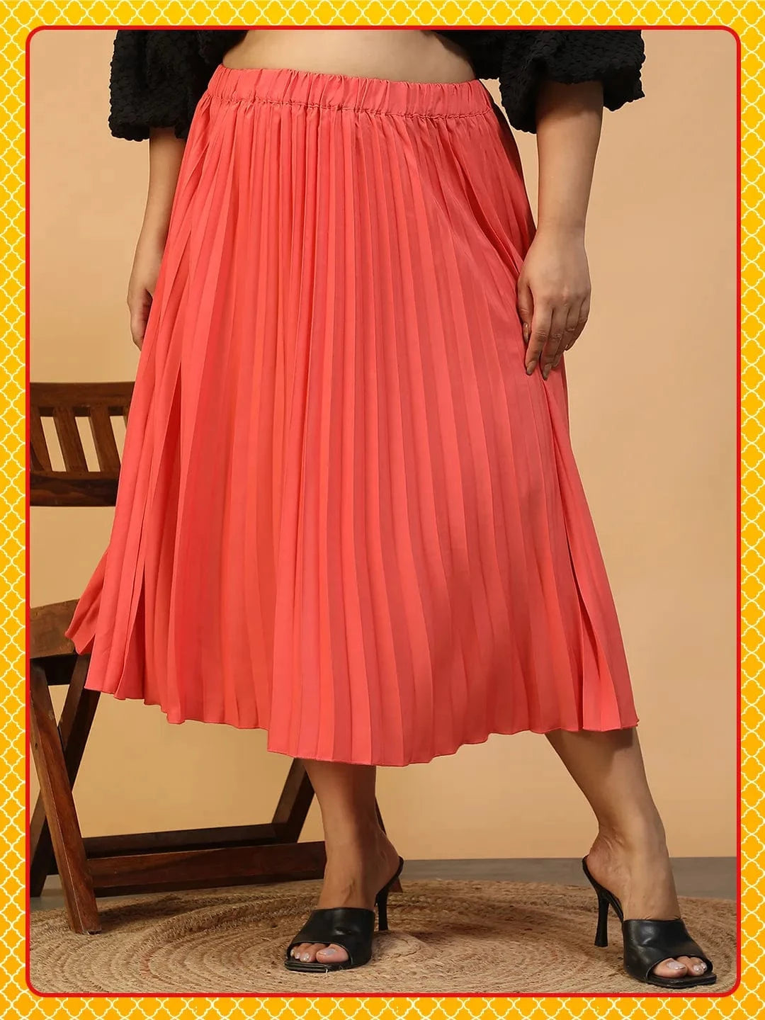 Vibeon Coral Elasticated Pleated Plus Size Women Skirt